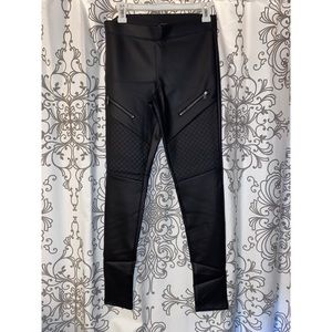Express black pleather pleated & zipper leggings